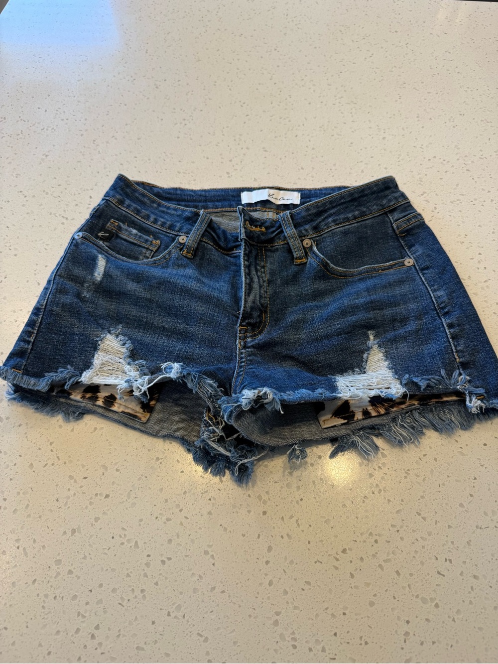KanCan Dark Blue Distressed Denim Shorts